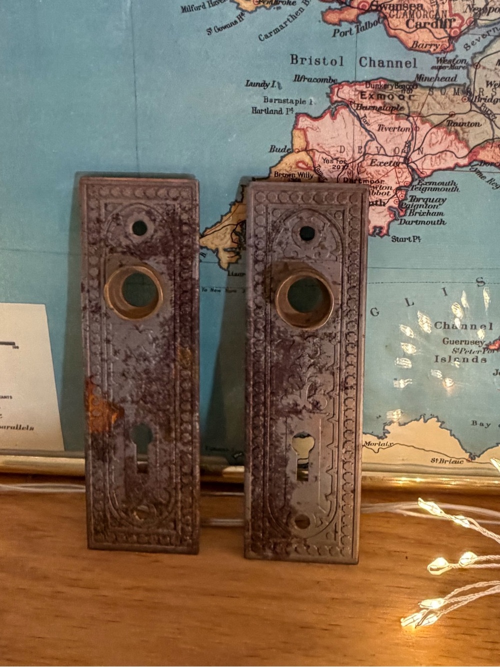 Antique 1900 Russell & Erwin Century Pattern Door Knob Backplates Escutcheon